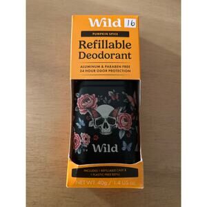 #16 New Wild Cosmetics Refillable Deodorant Skull Roses Pumpkin Spice Alum Free